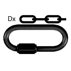 Metal connecting piece in the shape of a chain link, designated 'Dx', nearby.