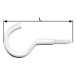 White screw hook with length indication 'L', symbolising the hook's dimensions. Ideal for wall mounting or hanging.
