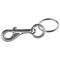 A silver carabiner key fob with a round keyring. Ideal for securely attaching keys.