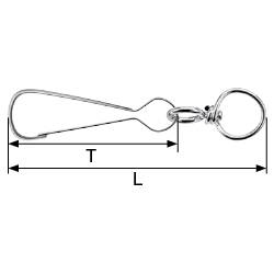 Wire rope mounting with hook and ring, shown with length specifications 'T' and 'L'.