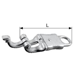 'Description of a metal hook with measurement indication L to determine its length.'