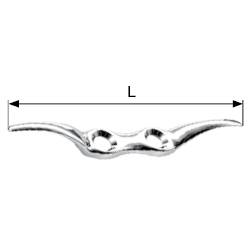 Figure of a shiny, metallic fitting with two fixing holes and a curved shape. Length 'L' is indicated.