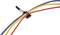 Several colourful cables are held together by a black cable tie.
