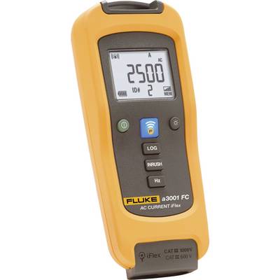Measuring instrument for alternating current with digital display. Shows '2500 A' on the screen. Contains buttons for logging and Wi-Fi functionality.