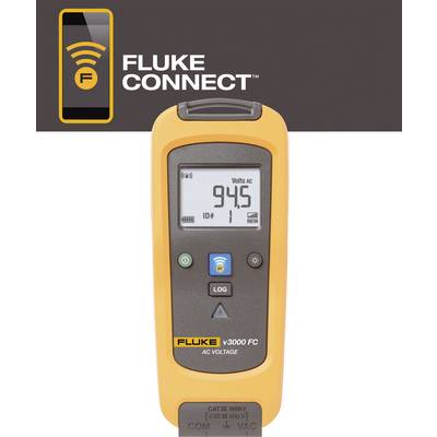 A yellow digital measuring device displays '94.5 Volts AC' on the screen. At the top is a symbol with 'Fluke Connect'.