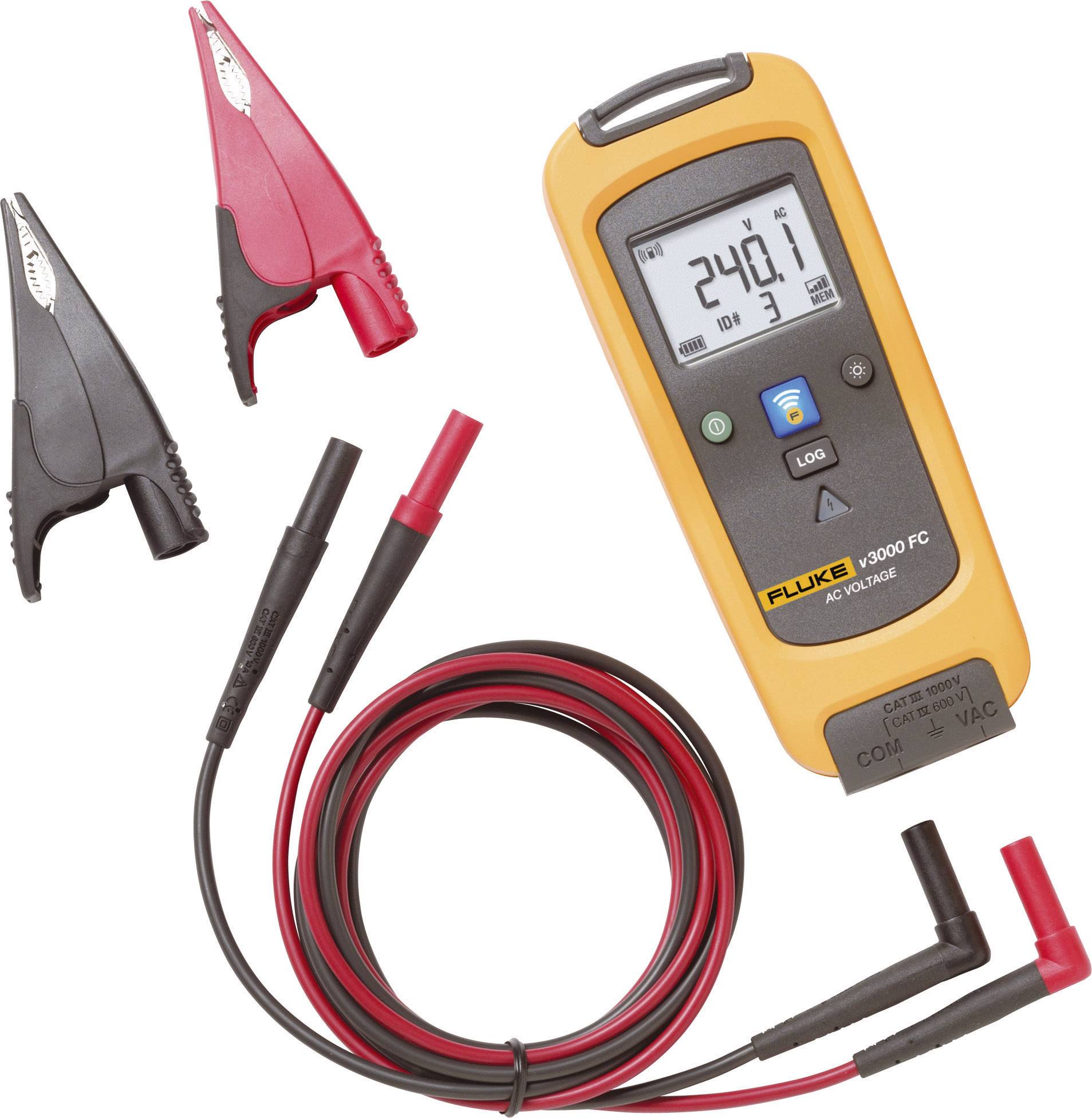 Digital multimeter with a yellow casing, displaying '246.1' on the screen. With red and black test probes and clips.