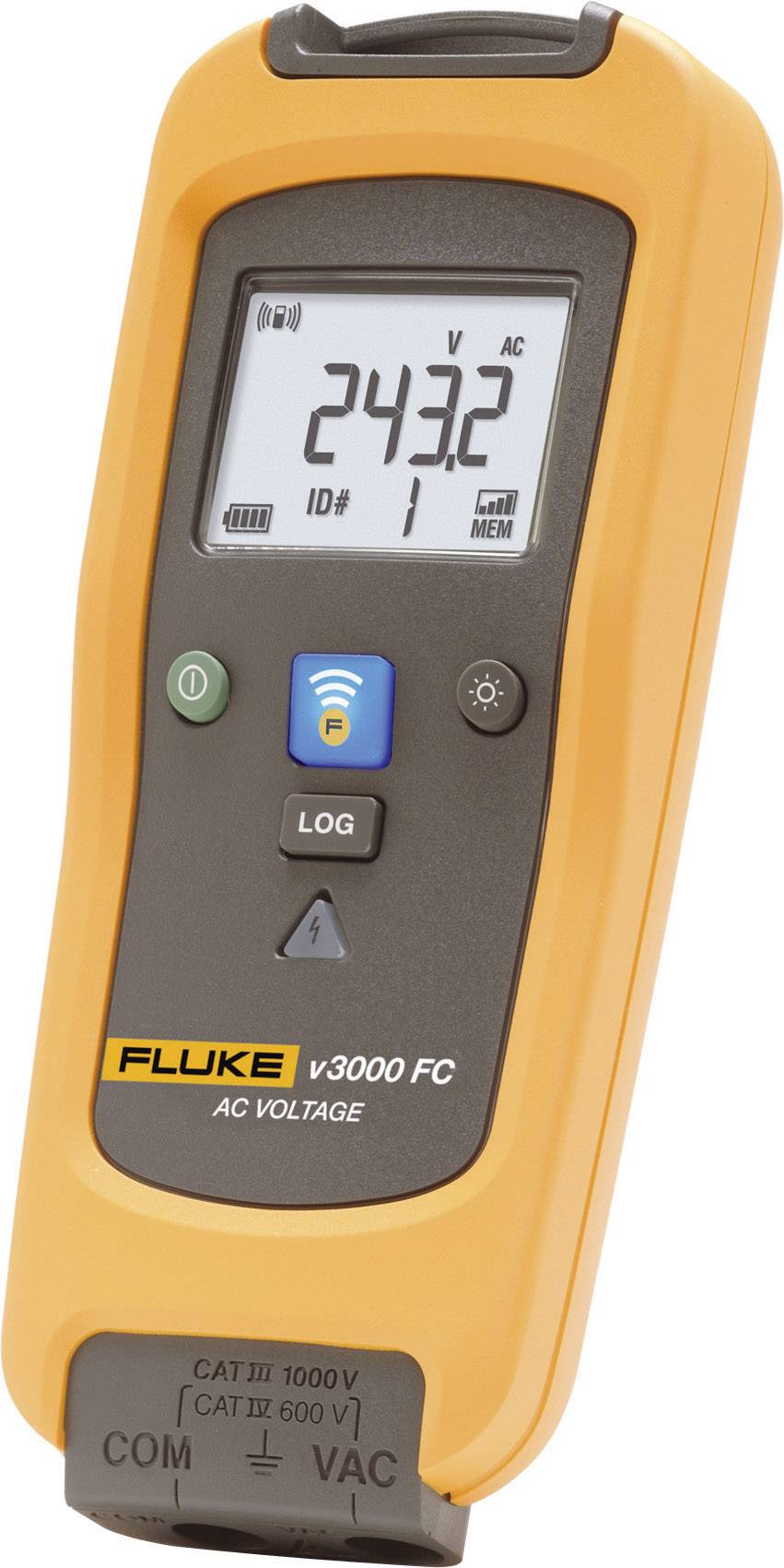 A Fluke v3000 FC voltage meter displays 243.2 V AC on the screen. Most commonly used for electrical measurements and analyses.
