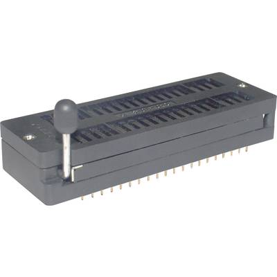 A black ZIF socket with a lever, used for inserting electronic components.