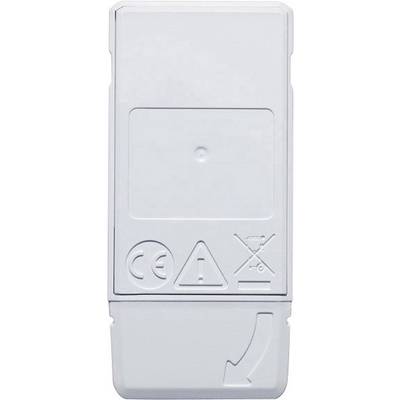White plastic cartridge with CE and warning symbols, shows electrical component or accessory.