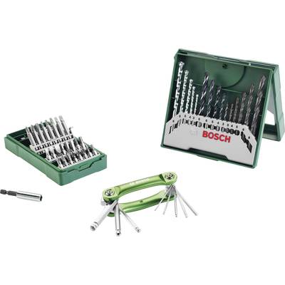 A Bosch drill and screwdriver set in a green case with various attachments for DIY tasks.