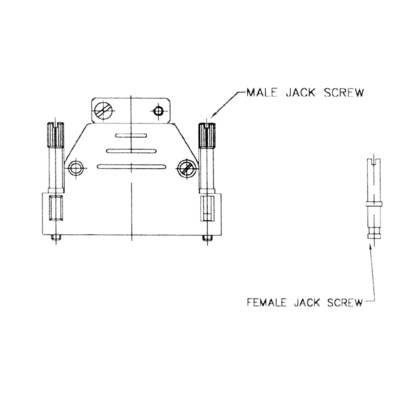 Technical drawing of a plug with male and female screws. On the left, the plug, and on the right, a detailed view of the screws.