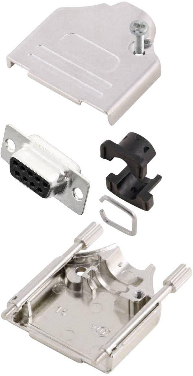 'Figure shows a disassembled metal D-Sub connector housing with upper and lower housing parts, screw, socket, and clamping components.'