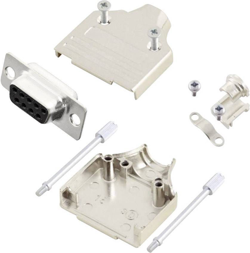Parts set for D-Sub plug: metal housing, screws and cover. Suitable for mounting and protection of connector interfaces.