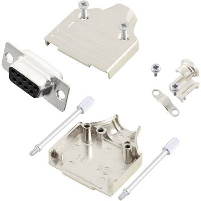 Parts set for D-Sub plug: metal housing, screws and cover. Suitable for mounting and protection of connector interfaces.