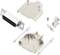 A disassembled D-sub connector with metal housing, screws and cable clamps, suitable for mounting on cable ends or connections.