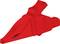 A red crocodile clip adapter with a ribbed handle and toothed jaw, used for electrical connections.