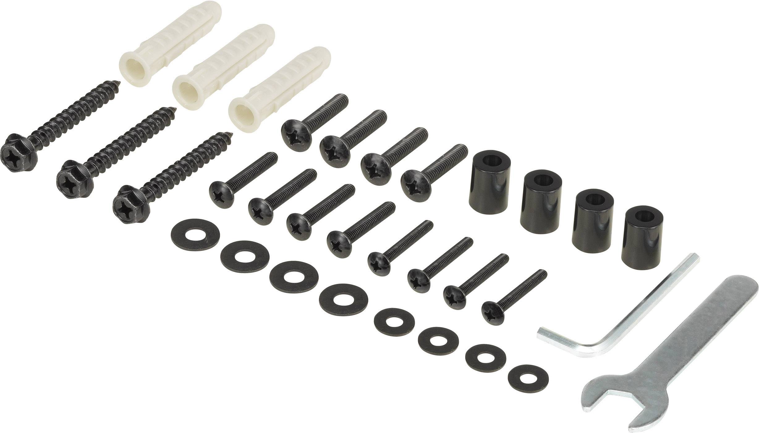 Various screws, wall plugs, washers, spacers and an Allen key as well as a spanner.