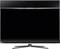 A modern flat-screen television with a black screen, silver frame and rectangular stand.