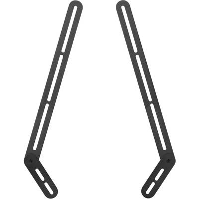 Two parallel black metal struts with multiple elongated slots for flexible attachment to objects.