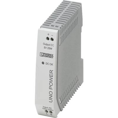   Phoenix Contact  UNO-PS/1AC/ 5DC/ 25W  Rail mounted PSU (DIN)    5 V DC  5 A  25 W  No. of outputs:1 x    Content 1 pc