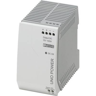   Phoenix Contact  UNO-PS/1AC/12DC/100W  Rail mounted PSU (DIN)    12 V DC  8.3 A  100 W  No. of outputs:1 x    Content 