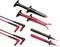 Various test probes and measuring leads in black and red that can be used for electrical measurements.