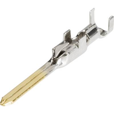 A metal contact pin for electrical connections, with a gold-plated tip and two mounting elements, on a white background.