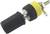 Black and yellow banana socket with metal thread, used for electrical connections in electronic devices.