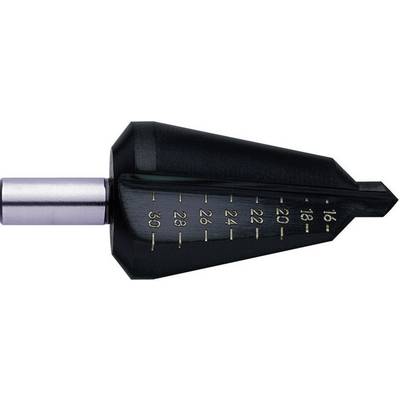 A conical countersink for holes, marked with measurement lines from 16 to 30 mm, primary purpose: tool for chamfering holes.