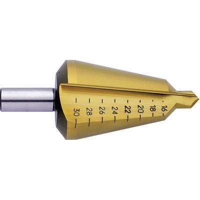 Gold-coloured countersink drill bit with laser-etched size indication from 4 to 30 mm.
