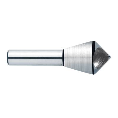 A silver countersink with a conical head and sharp point, suitable for deburring holes in metal or wood.