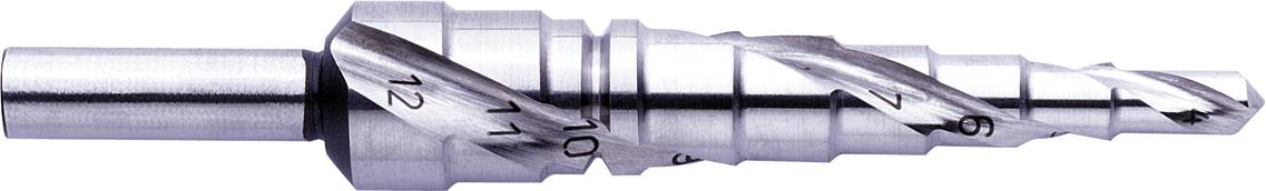 A silver, conical sheet metal countersink with stepped diameters, suitable for drilling holes in sheet metal materials.
