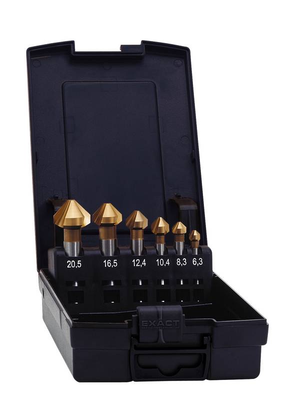 Exact 15727 Countersink set 6-piece 6.3 mm, 8.3 mm, 10.4 mm, 12.4 mm, 16.5 mm, 20.5 mm HSS-E TiN Cylinder shank 1 Set