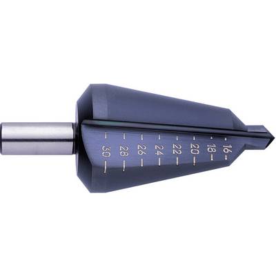 A tapered drill with measurements ranging from 16 to 30 mm. It is used for drilling holes of varying diameters.