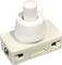 A white press switch on a rectangular, cream-coloured base with two screw terminals, suitable for household appliances.