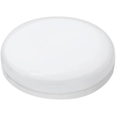 A simple, white, circular container lid without decoration, set against a neutral background.
