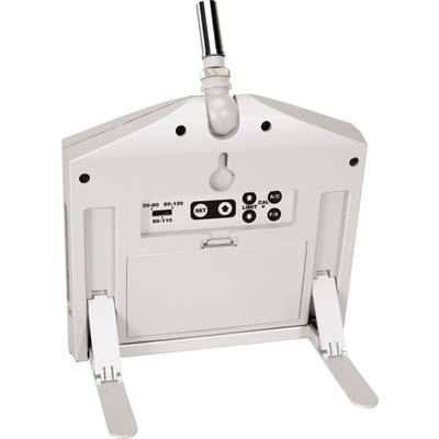 Device with sensor, displaying adjustment buttons and two adjustable stands on the underside, enabling precise positioning and measurement.