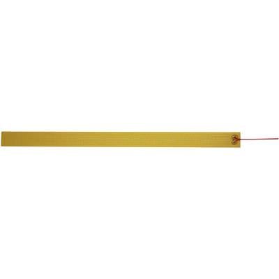 A rectangular gold-yellow heating element strip with parallel lines and a red wire connection on the right side.