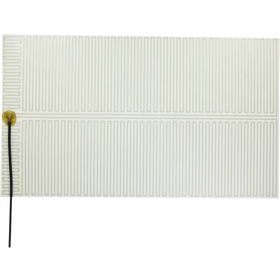 Heating mat with uniform serpentine lines and an electrical connection in the corner, used for heating surfaces.