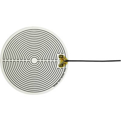 Circular, spiral electronic sensor with cable, used for precise positional measurements or as part of a larger circuit.