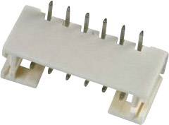 A white plastic plug with six metal pins, suitable for electrical connections on a circuit board.