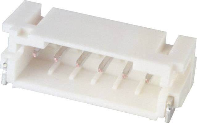 A white electrical connector with multiple metal pins designed for connection to a corresponding cable housing.