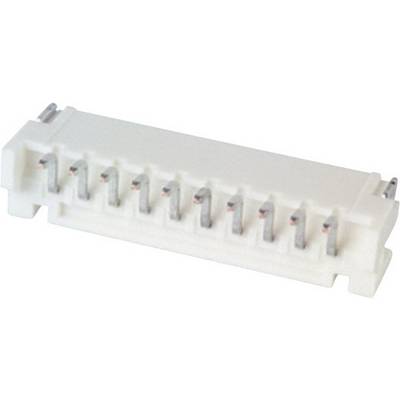 A white electrical plug connector with multiple silver-coloured contacts, used for connecting cables to electronic devices.