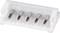 A white electrical plug connector with five silver contact pins, horizontally aligned.