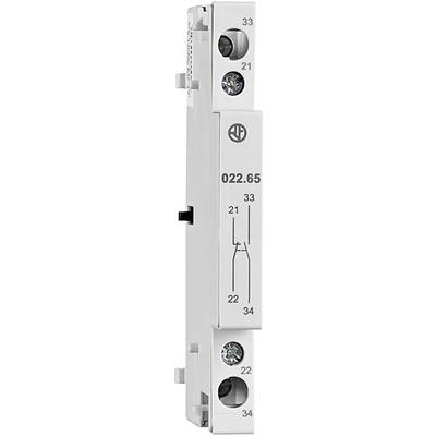 A white electrical component with screw terminals, a drawn circuit symbol, and the numbers 022.65, 33, 21, 22, 34 on the front.