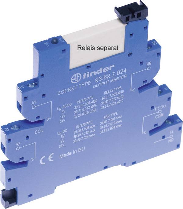 Finder 93.62.7.024 Relay socket + bracket, + LED, + EMC emission suppressor Compatible with series: Finder 34 series Finder 34.51, Finder 34.81 1 pc(s)