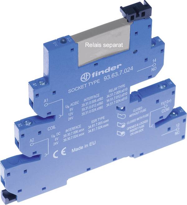 Finder 93.63.0.024 Relay socket + bracket, + LED, + EMC emission suppressor Compatible with series: Finder 34 series Finder 34.51, Finder 34.81 1 pc(s)