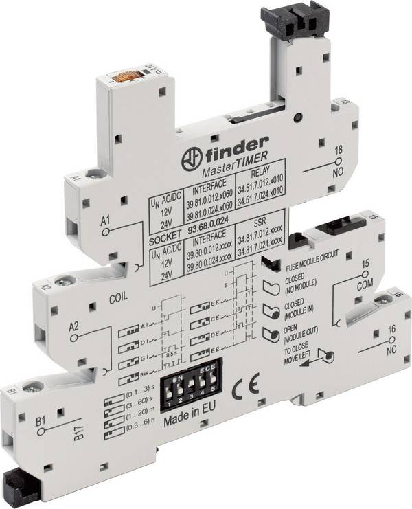Finder 93.68.0.024 Relay socket + bracket, + LED, + EMC emission suppressor Compatible with series: Finder 34 series Finder 34.51, Finder 34.81 1 pc(s)