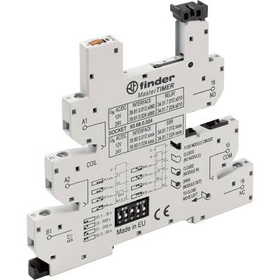 Electronic module with slots and switch, 'finder MasterTIMER'. Markings with technical specifications and modules.