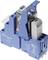 Blue DIN rail relay socket by Finder, Type 94.04, suitable for 10A 250V AC/DC, showing technical specifications.